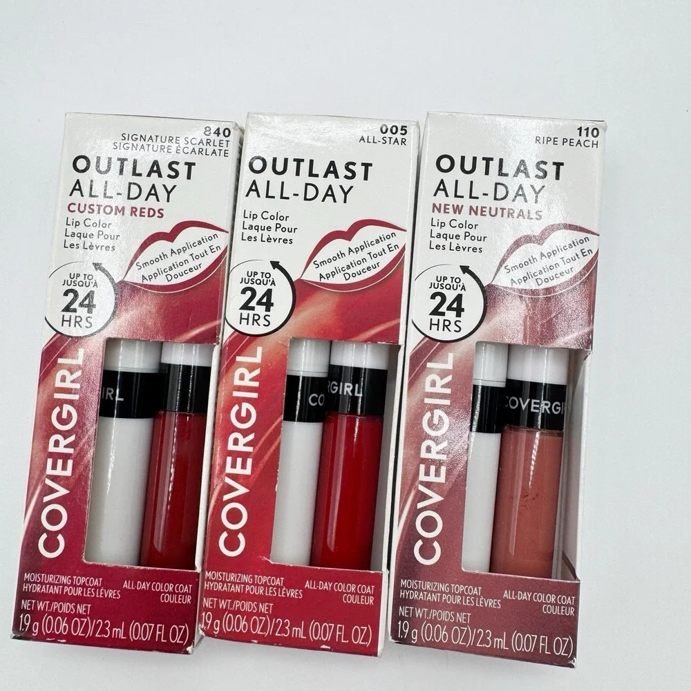 Lot 3 Covergirl Outlast All Day Lip Color + Topcoat All Star Ripe Peach Scarlet